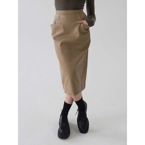 Kai Slit Leather Pencil Skirt (French Beige)