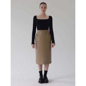 Kai Slit Leather Pencil Skirt (French Beige)