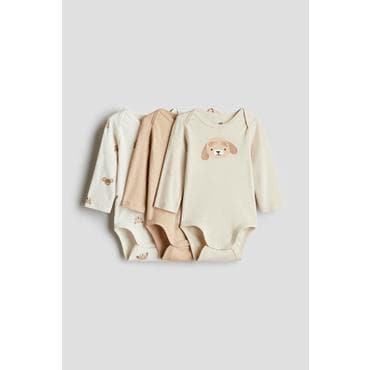 H&M 프린트 저지 바디수트 3피스 세트 베이지/동물 1265824001