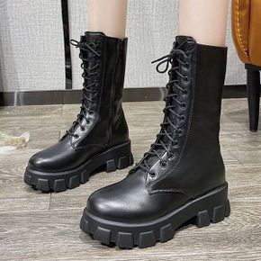 여성 6cm 레이스업 미들 워커 여자 앵클부츠_P351579921