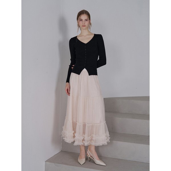 진주 프릴 샤 롱 스커트 - 아이보리