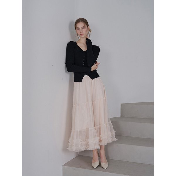 진주 프릴 샤 롱 스커트 - 아이보리