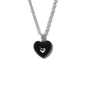 VERY VINTAGE TINY BLACK SILVER HEART PENDANT NECKLACE