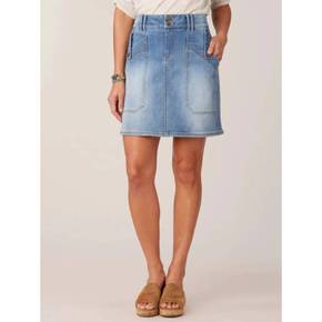 4853283 Democracy High Rise Double Button Skirt With Pockets In Blue Denim