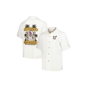 4534150 Tommy Bahama Mens White St. Louis Cardinals Pitchers Paradiso Button-Up Camp Shirt