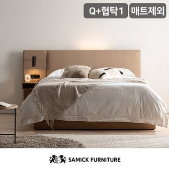 삼익가구 SAMICK 류 에디션 LED 프리미엄 수납 호텔 침대(매트제외-퀸)+가죽협탁1