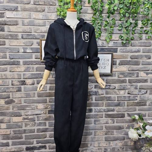 퐁당 / 영문 로고 골지 후드 점프수트