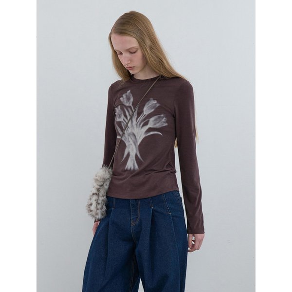 Romantic Jersey Top Dark Brown