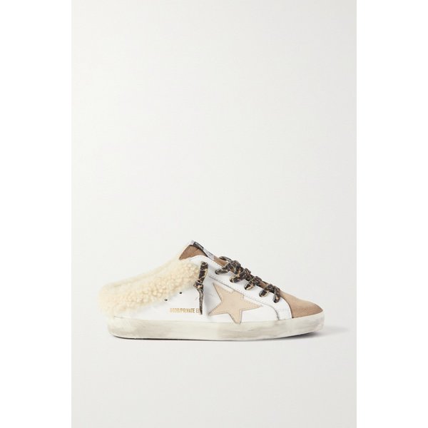 슈퍼스타 사보 시어링 안감 디스트레스드 가죽 스웨이드 슬립온 스니커즈 화이트