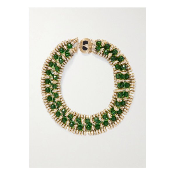 골드톤 크리스털 인조 진주 네크리스 그린 1647597358566148