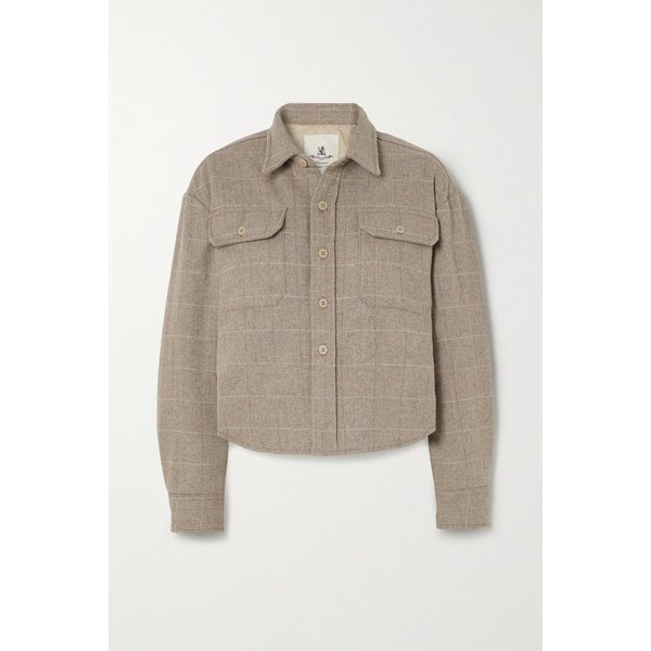 데니미스트 크롭 패디드 체크 헤링본 울 혼방 재킷 탠 브라운 1647597316259797