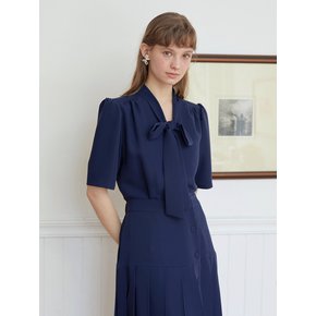 NAVY V RIBBON BLOUSE