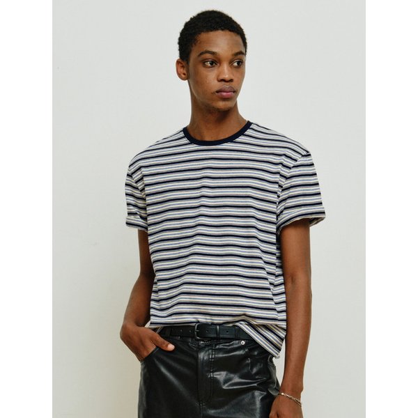 스트라이프 크롭 반팔 티셔츠 [아이보리]