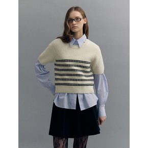 TUCK STRIPE HALF SLEEVE KNIT (sand ivory)