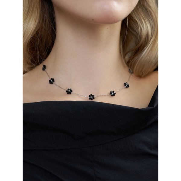 mini floral chain necklace (BLACK)
