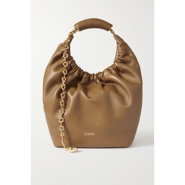 스퀴즈 스몰 체인 장식 개더 가죽 토트 탠 브라운 1647597317009131