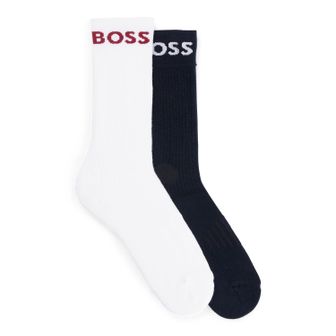 BOSS [30프로 할인][WI23] 코튼 블랜드 로고 양말 2켤레 세트 오픈 화이트(50467707111)