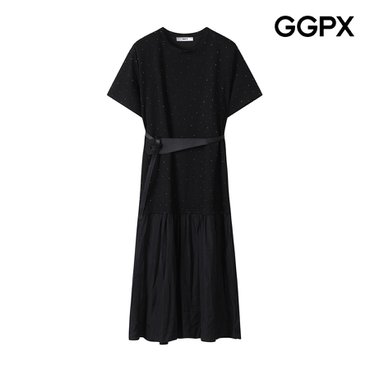 GGPX 큐빅 디테일 벨트 세트 투톤 플리츠 원피스 (GP6OP013F)