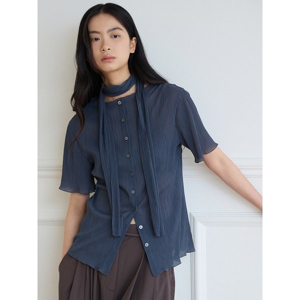 플리츠 레이어 블라우스 [차콜]