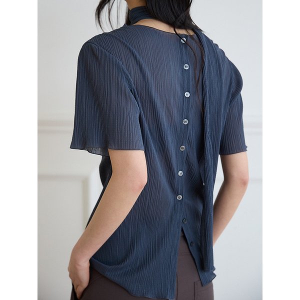 플리츠 레이어 블라우스 [차콜]