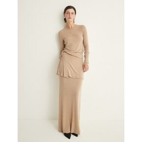 LAYERED LONG JERSEY SKIRT - BEIGE