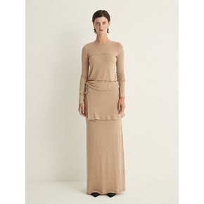 LAYERED LONG JERSEY SKIRT - BEIGE