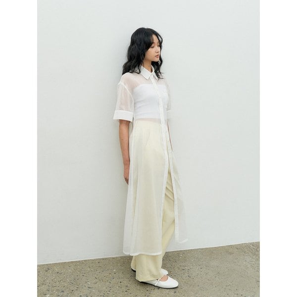 MAXI SEE-THROUGH SHIRT DRESS WHITE MBESTO009WH