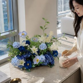 블루 양귀비 조화 센터피스 58x46cm 인테리어 꽃 테이블 장식 소품 촬영 행사 꾸미기 웨딩