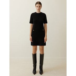 Pocket Half Sleeve Mini Dress Black