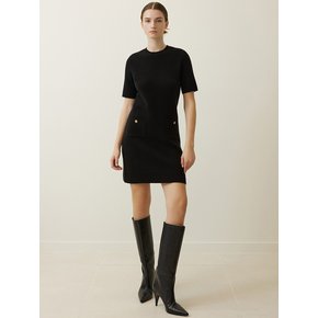 Pocket Half Sleeve Mini Dress Black