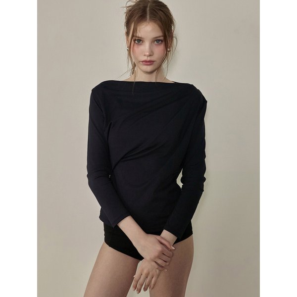 샬롯 드레이프 보트넥 래쉬가드 - Black