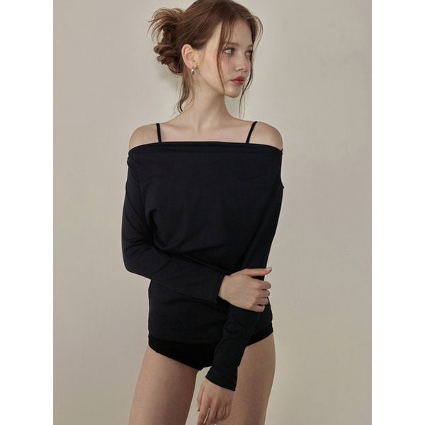 샬롯 드레이프 보트넥 래쉬가드 - Black