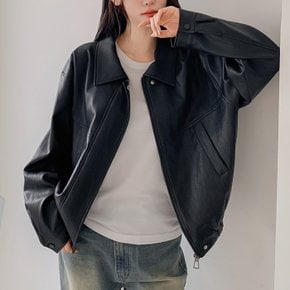 매니시시크 루즈핏 절개 레더 자켓_F5058