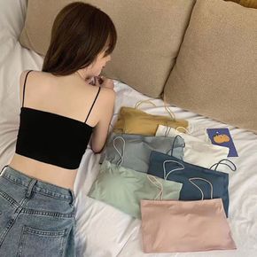 여성 스퀘어 튜브탑 데일리 캡내장 크롭 끈나시 브라탑