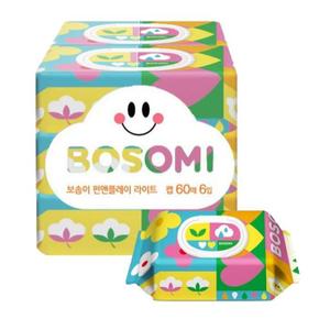 깨끗한나라 보솜이 펀앤플레이 라이트 아기물티슈 캡형 60매 6입