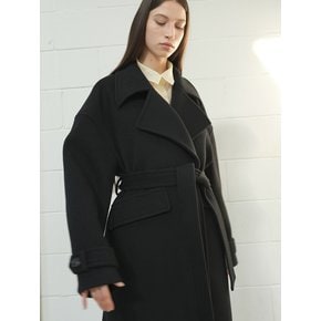 BELTED OVERSIZ WOOL COAT / BLACK