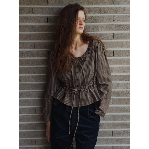 Check and Chiffon Blouse_Brown