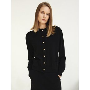 Gold Button Epaulette Knit Cardigan Black