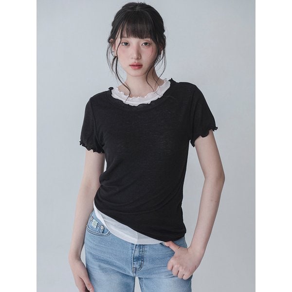 [1+1]SORBET SEE-THROUGH SHIRRING T-SHIRT_5COLOR