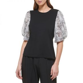 5186831 DKNY Short Sleeve Crew Neck Printed Chiffon Blouse