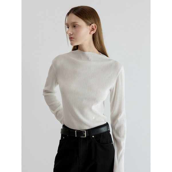 Pleated Mock Neck T-Shirt Off White AT5TSF079OW