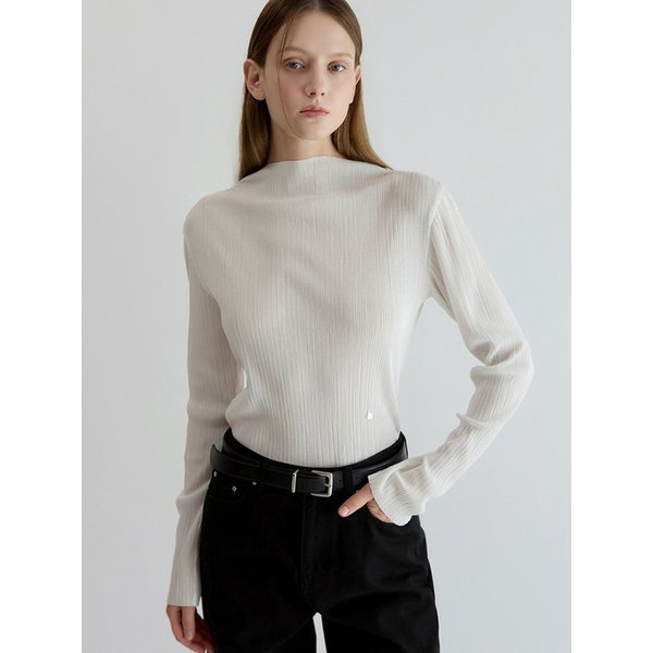 Pleated Mock Neck T-Shirt Off White AT5TSF079OW