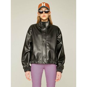 FAUX LEATHER BETTY NECK JACKET (BLACK)