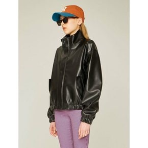 FAUX LEATHER BETTY NECK JACKET (BLACK)