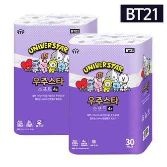 홈스웰 BT21 우주스타 소프트 4겹 화장지 (21M 30롤x2팩) 총 60롤