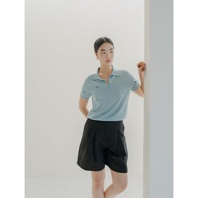 LINEN BLEND EMBROIDERY SHORTS_BLACK