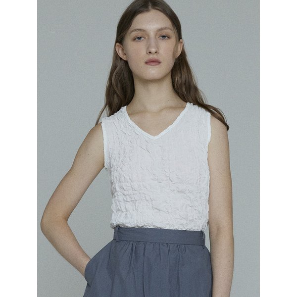 [리퍼브] LIZ WRINKLE SHIRRING VOLUME SLEEVELESS BLOUSE (WHITE)