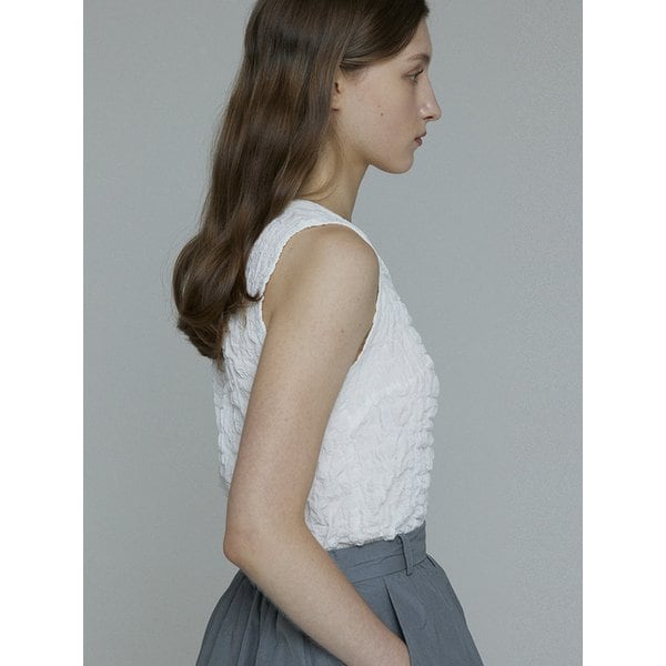 [리퍼브] LIZ WRINKLE SHIRRING VOLUME SLEEVELESS BLOUSE (WHITE)