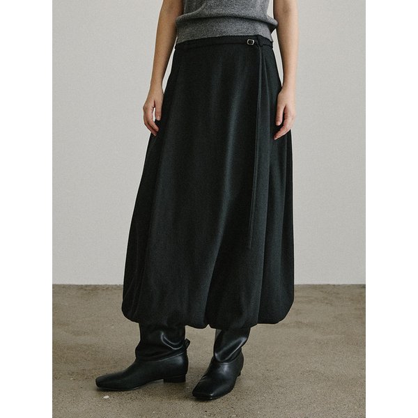울 벨티드 벌룬 스커트_BLACK