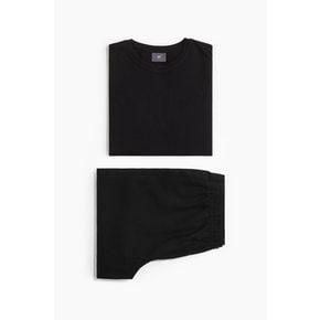 리넨 블렌드 파자마 티셔츠 & 쇼츠 블랙 1288422001